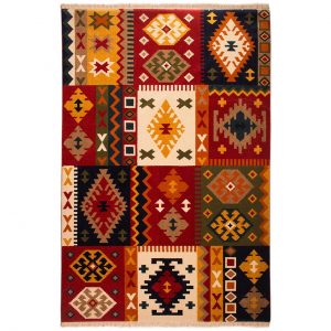 خرید فرش ماشینی ساوین طرح کوکب کد FSM52 زمینه قرمز