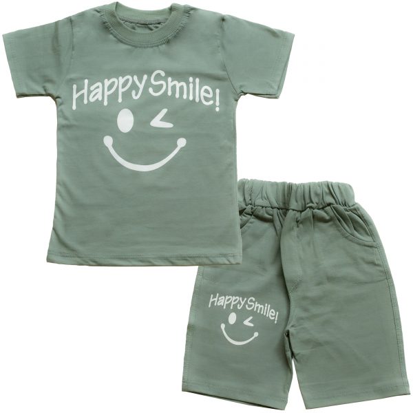 خرید                                     ست تیشرت و شلوارک پسرانه طرح happy smile کد 4
