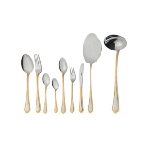 خریدسرویس قاشق و چنگال 57 پارچه ناب استیل مدل ونیز دور طلایی
