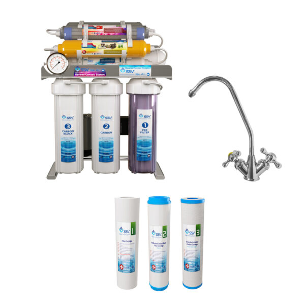 خریددستگاه تصفیه کننده آب اس اس وی مدل SuperSpring 2W X1000 به همراه شیر تصفیه آب و فیلتر تصفیه آب بسته 3 عددی