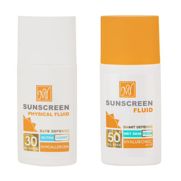 خریدکرم ضد آفتاب بی رنگ مای SPF50 مدل Hyaluronic Acid مناسب پوست های چرب حجم 50 میلی لیتر به همراه فلوئید ضد آفتاب مای مدل Hypoallergen حجم 50 میلی لیتر