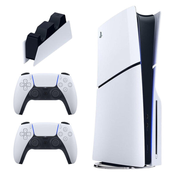 خریدکنسول بازی سونی مدل PlayStation 5 Slim ظرفیت یک ترابایت ریجن 2000 آسیا به همراه دسته اضافی و پایه شارژر