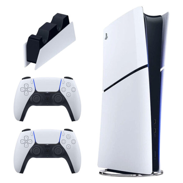 خریدکنسول بازی سونی مدل PlayStation 5 Slim Digital Edition ظرفیت 1 ترابایت ریجن 2016B اروپا به همراه دسته اضافی و پایه شارژر